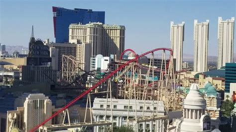 Roller Coaster action at New York, New York Hotel & Casino Las Vegas (Excalibur room view) - YouTube