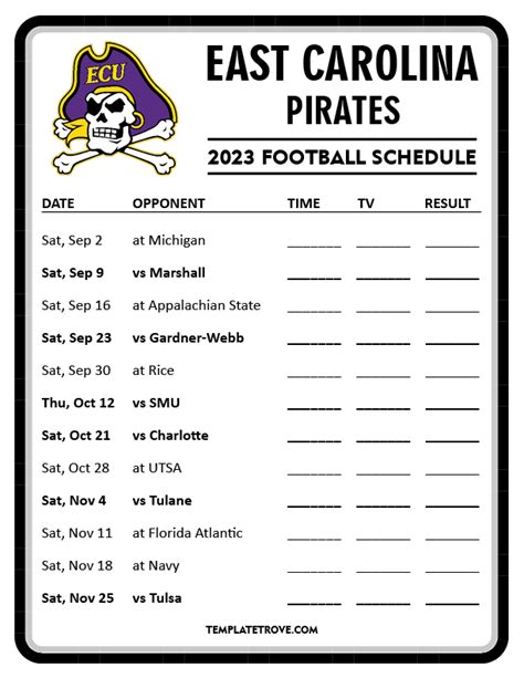 Printable 2023 East Carolina Pirates Football Schedule