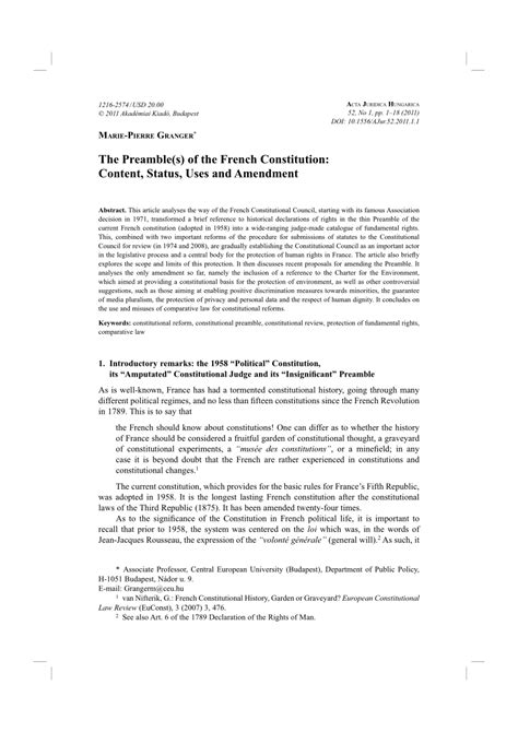 (PDF) The Preamble(s) of the French constitution: Content, status, uses ...