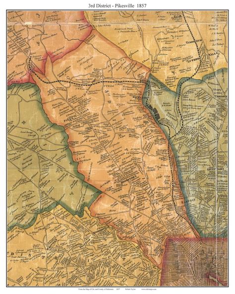 3rd District - Pikesville, Maryland 1857 Old Town Map Custom Print - Baltimore Co. - OLD MAPS