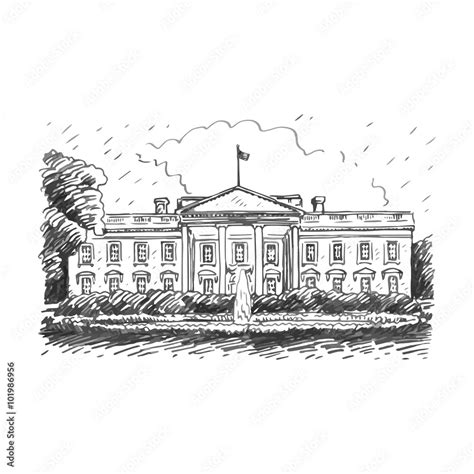 The White House, Washington DC, United States. Vector hand drawn sketch ...