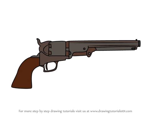 How to Draw Colt Revolver (Pistols) Step by Step | DrawingTutorials101.com