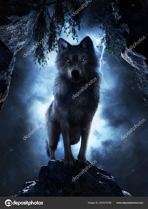 Wolf at the entrance to the cave Stock Photo by ©mppriv 267274700