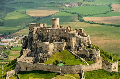 Aerial view of Spis (Spiš, Spišský) castle, second biggest castle in ...