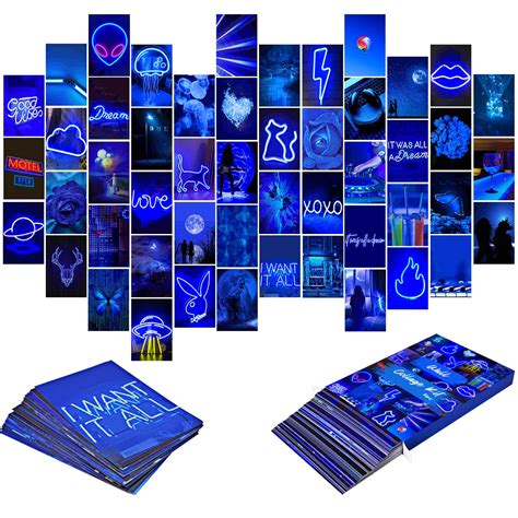 Buy Blue Neon Wall Collage Kit Aesthetic Pictures, 50PCS Room Decor Indie Aesthetic for Teen ...