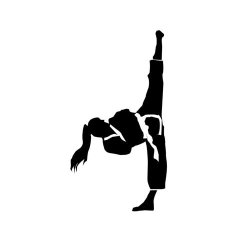 silhouette of taekwondo girl showing her high kick 6537727 Vector Art ...