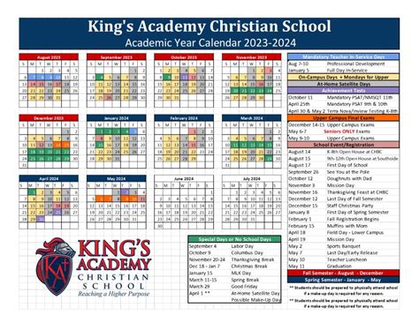 School Calendar | King's Academy Christian School