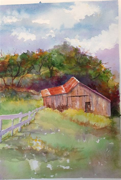 American Weathered Barn Fall Landscape Original Watercolor | Etsy ...