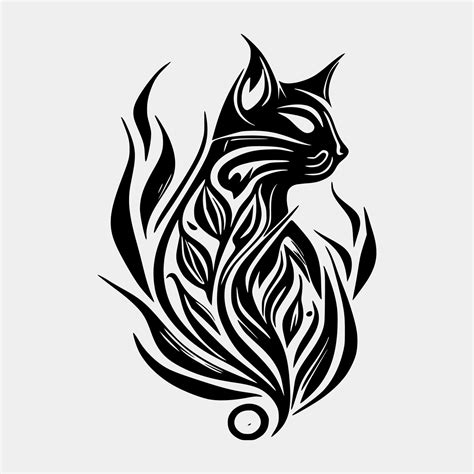 Set Flaming cat on White Background. Tribal Stencil Tattoo Design ...