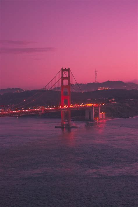 Free Images : pink, water, evening, dusk, sea, horizon, sunset, sunrise, night, ocean, bridge ...