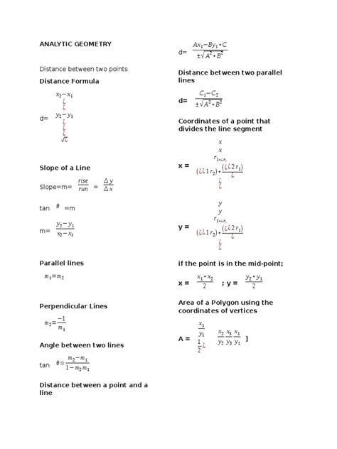 Analytic Geometry_Formulas | Euclidean Geometry | Space