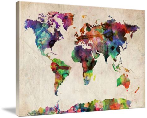 World Map Urban Watercolor by Michael Tompsett Map Canvas Art, World Map Canvas, Canvas Art ...