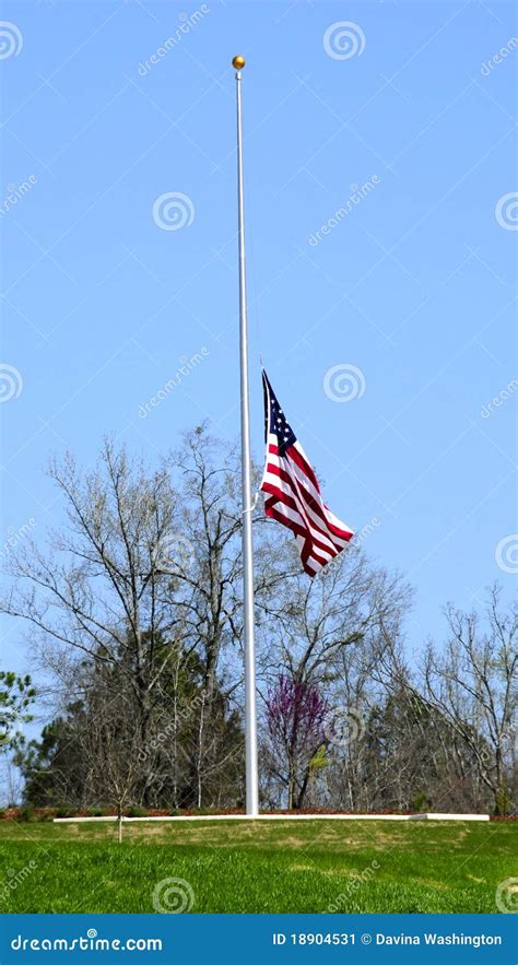 American flag at half mast stock image. Image of outdoors - 18904531