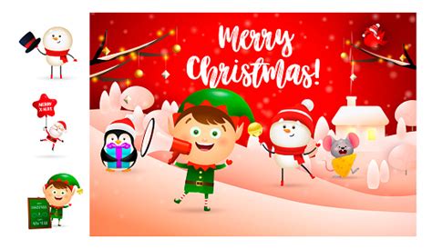 Kartu Ucapan Selamat Natal Dengan Elf Kartun Lucu Ilustrasi Stok - Unduh Gambar Sekarang - Acara ...