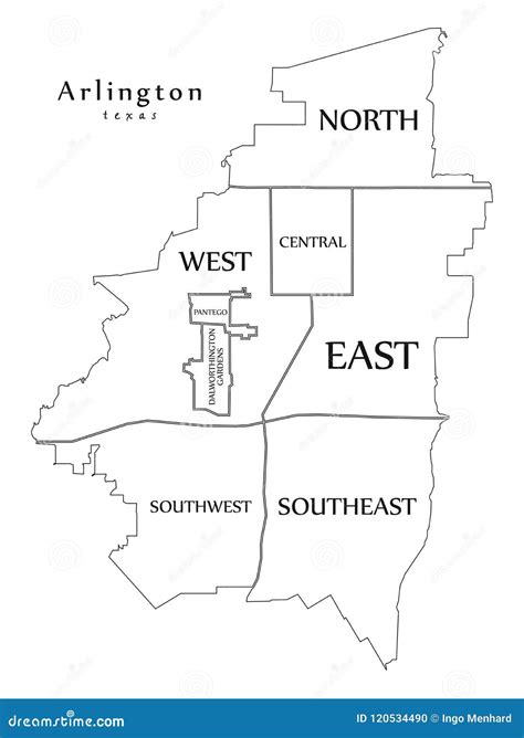 Modern City Map - Arlington Texas City of the USA with Neighborhoods ...