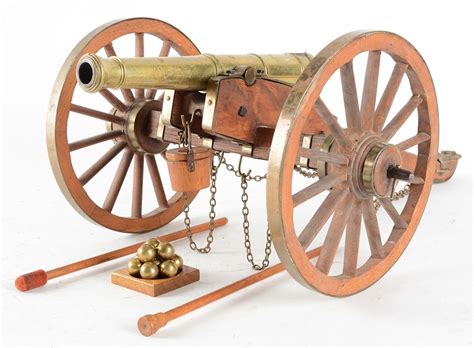 Lot Detail - MINIATURE FIRING BRONZE CANNON WITH CARRIAGE & ACCESSORIES.