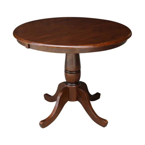 Round Pedestal 36" Extendable Dining Table With 12" Drop Leaf - International Concepts: Mid ...