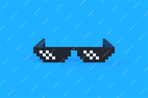 Premium Photo | Meme pixel glasses on a blue background Front view of pixel art glasses 3D ...