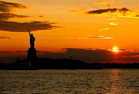 Statue of Liberty, red sun, beautiful, orange, statue, liberty, view ...