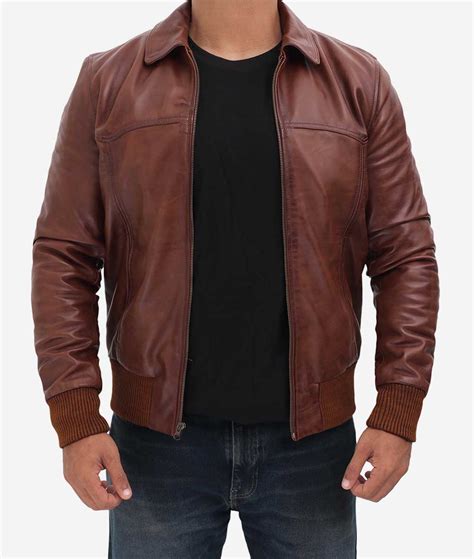 Brown Leather Bomber Jacket Mens