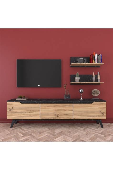 Wall Shelf Bookshelf Tv Unit Wooden Leg Tv Table Marble Pattern | Tv ...