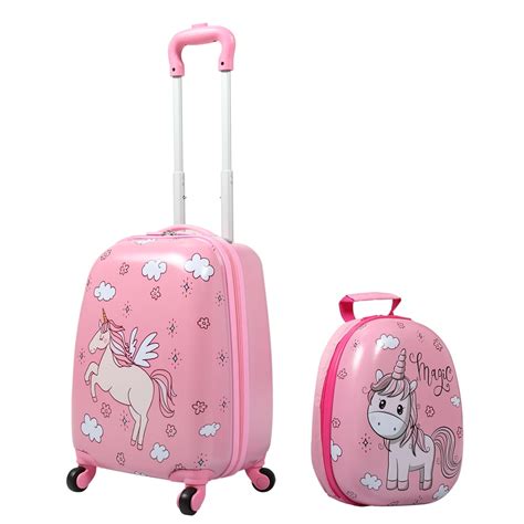 TOBBI 2 PC Kids Carry-on Luggage Set 12" Backpack & 16" Rolling Suitcase School Travel Trolley ...