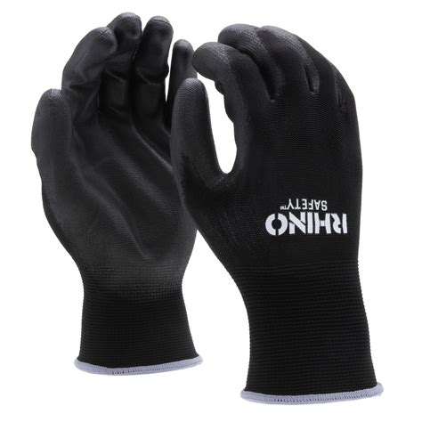Black Nylon Safety Gloves, Polyurethane Palm Coating, Large - NSI ...