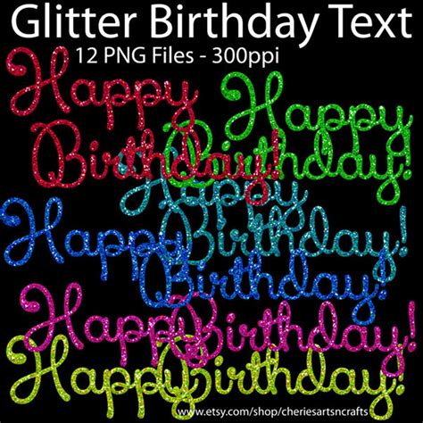 Glitter Happy Birthday Text Graphics Glitter Graphics - Etsy