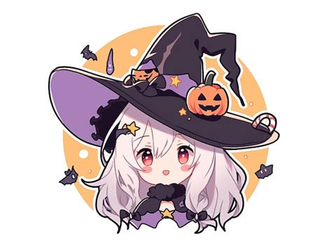 Premium AI Image | anime girl in a witch hat with bats and pumpkins ...