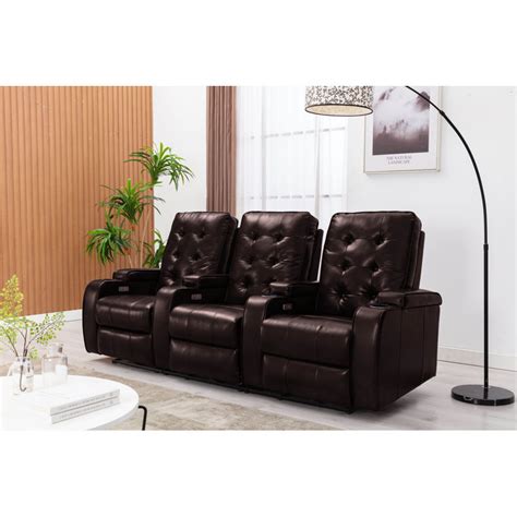 86'' Wide Faux Leather Home Theater Sofa with Cup Holder - W008565357 ...