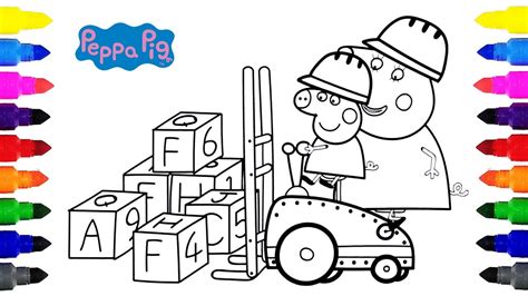 Peppa Pig at Digger World Coloring Pages - YouTube