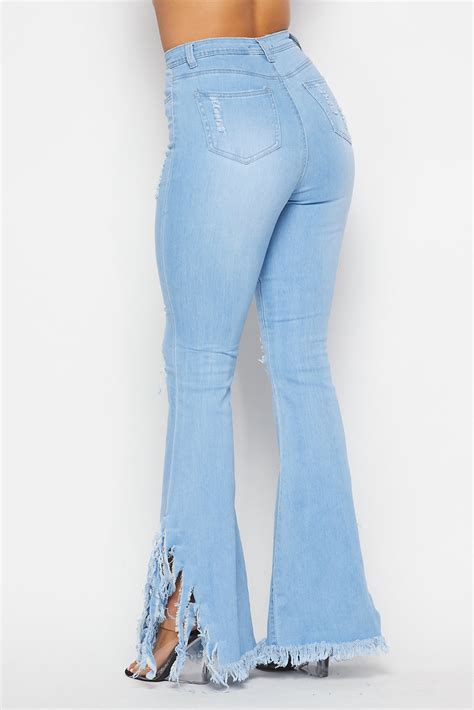 High Waisted Super Distressed Bell Bottom Jeans - Light Denim – SohoGirl.com