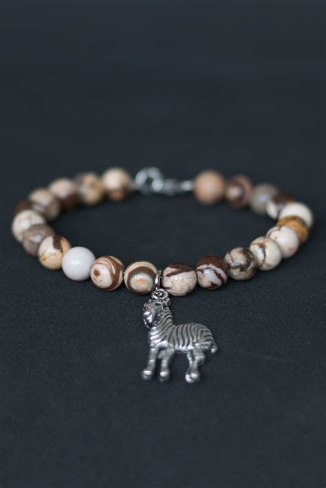 African Light Jasper Bracelet with Zebra Charm — Ages Apparel