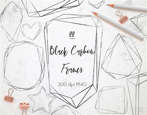 Wedding Clipart, Frame Clipart, Digital Paper Pack, Black Crystals, Paper Background, Design ...