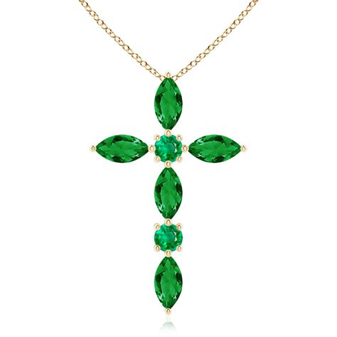 Marquise and Round Emerald Cross Pendant | Angara Canada