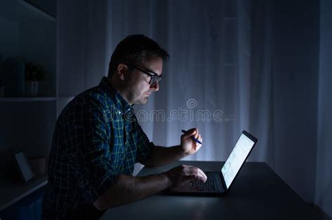 One Man Portrait Using Computer Late at Night Stock Image - Image of information, office: 233597293