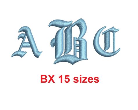 Old English Monogram embroidery BX font Satin Stitches 15 Sizes 0.25 (1/4) up to 7 inches