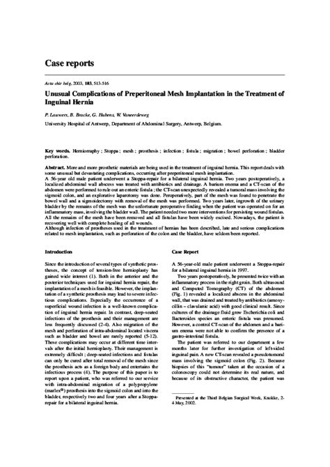 (PDF) Unusual complications of preperitoneal mesh implantation in the ...