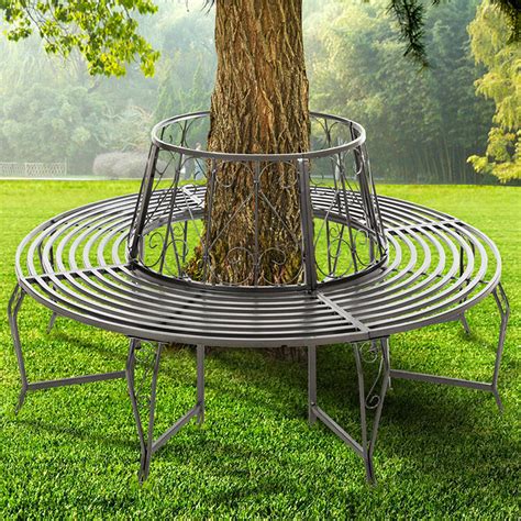 Buy BIRCHTREE Outdoor Garden Tree Bench Round Circular Steel Patio Wrap ...