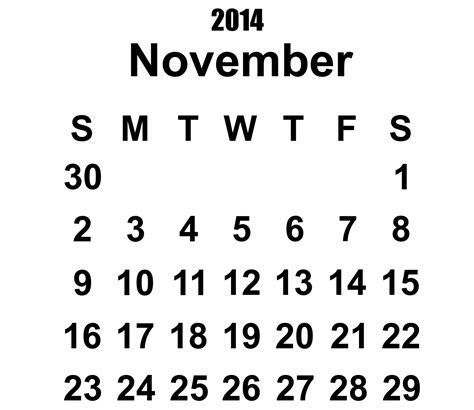 2014 Calendar November Template Free Stock Photo - Public Domain Pictures