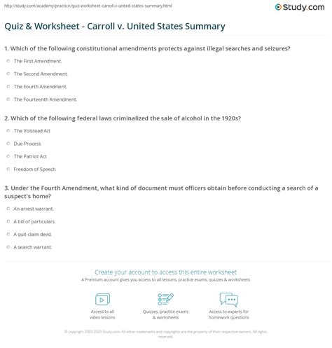 Quiz & Worksheet - Carroll v. United States Summary | Study.com