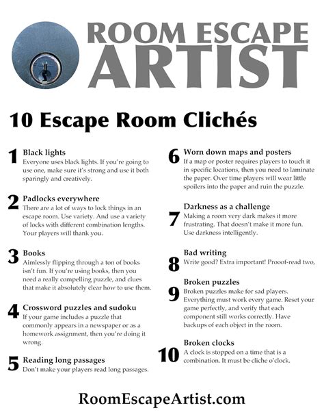 Escape Room Top 10 Cliches & Top 10 Safety Tips - Room Escape Artist