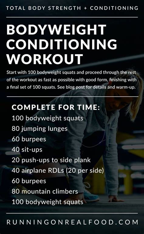 Bodyweight Conditioning Workout | Conditioning workouts, Crossfit workouts at home, Body workout ...