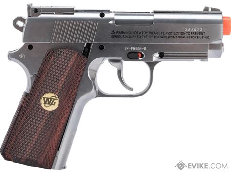 WG High Power 1911 Compact Airsoft CO2 Powered Gas Pistol (Color: Chrome / Wood Grip), Airsoft ...