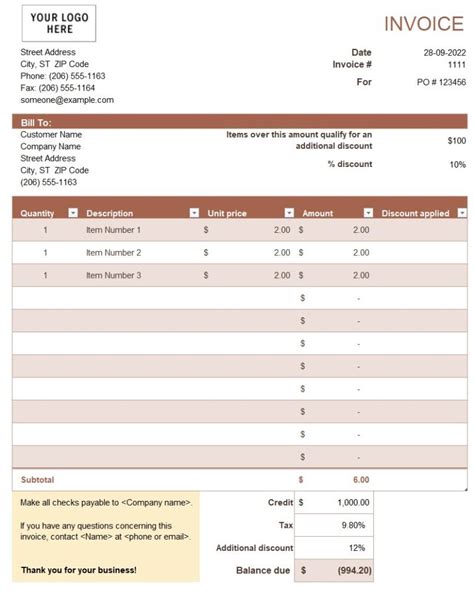 Sales Invoice Template In Excel (Download.xlsx)