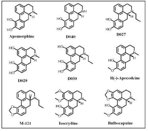 Structures of apomorphine and apomorphine derivatives used to evaluate ...