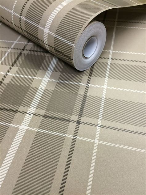 Fine Decor Caledonia Taupe Tartan Wallpaper FD21226 | Tartan wallpaper ...