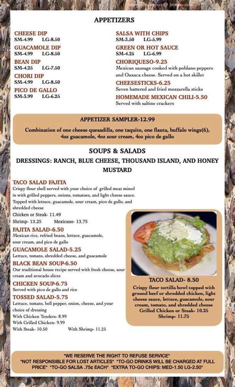 Menu at Casa Mexicana Restaurant, Muscle Shoals