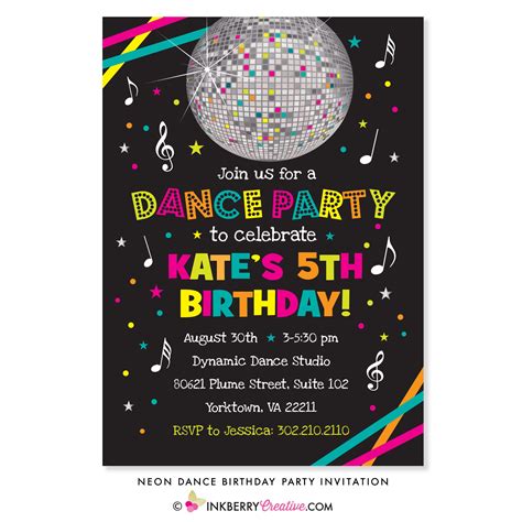 Neon Dance Party Birthday Party Invitation (Black) – Inkberry Creative, Inc.