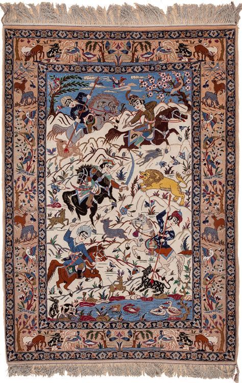 Persian Esfahan Men on Horses, Animals Rug